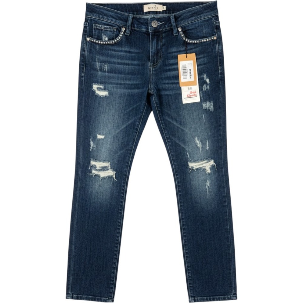 Match Jeans Women 9 Slim Medium Blue Distressed Studded Denim NWT Y2K Vintage